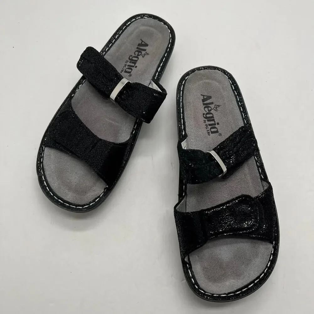 Alegria‎ Women's Karmen Black Metallica Fun Wedge Sandal Size 37